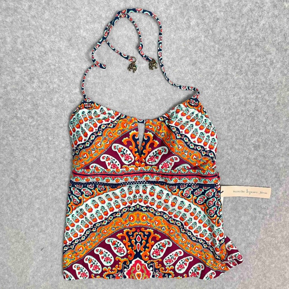 Nanette Lepore NWT Multicolored Halter Tankini w/ Elephant Charms Womens Size M